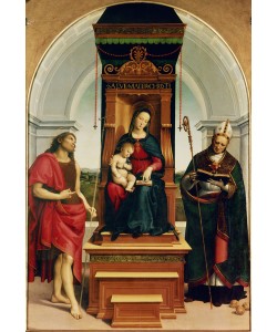 Raphael, The Madonna and Child with St. John the Baptist and St. Nicholas of Bari, 1505 (oil on panel)
