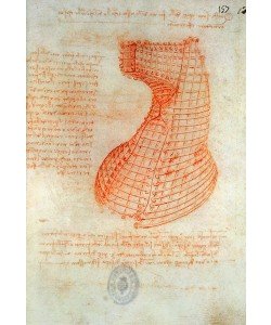 Leonardo da Vinci, Drawing of the Ironwork Casting Mould for the Head of the Sforza Horse, Fol. 57 (recto), from the Codex Madrid I, c.1491-93 (pen & brown ink on paper)