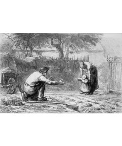 Jean-Francois Millet, The First Steps (pencil on paper) (b/w photo)
