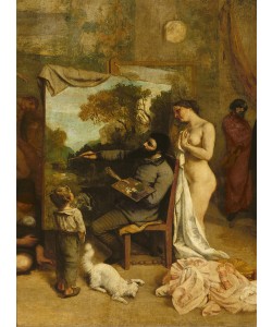 Gustave Courbet, The Artist's Studio, a Real Allegory, detail of the painter and his model, 1854-55 (oil on canvas)