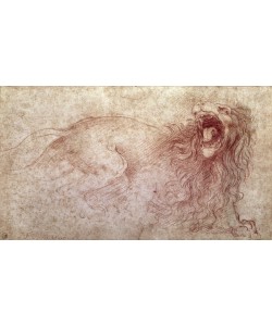 Leonardo da Vinci, Sketch of a roaring lion (red chalk on paper)