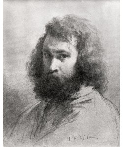 Jean-Francois Millet, Self Portrait, c.1845-46 (charcoal and pencil on paper) (b/w photo)