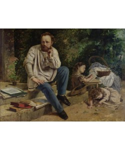 Gustave Courbet, Pierre Joseph Proudhon (1809-65) and his children in 1853, 1865 (oil on canvas) (see 99577 for detail)