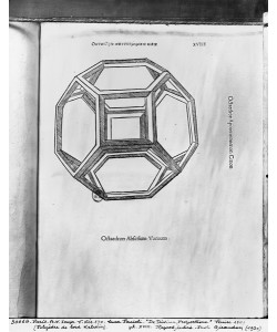 Leonardo da Vinci, Polyhedron, from 'De Divina Proportione' by Luca Pacioli, published 1509, Venice (engraving) (b/w photo)