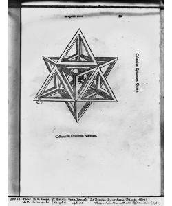 Leonardo da Vinci, Stella octangula, from 'De Divina Proportione' by Luca Pacioli, published 1509, Venice (engraving) (b/w photo)