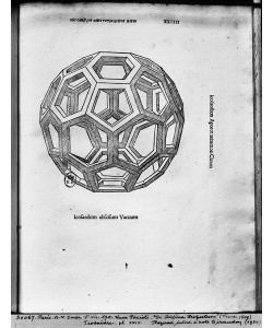 Leonardo da Vinci, Icosahedron, from 'De Divina Proportione' by Luca Pacioli, published 1509, Venice (engraving) (b/w photo)