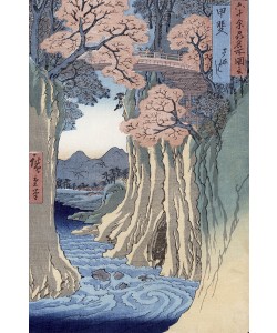 Ando or Utagawa Hiroshige, The monkey bridge in the Kai province, from the series 'Rokuju-yoshu Meisho zue' (Famous Places from the 60 and Other Provinces) (colour woodblock print)