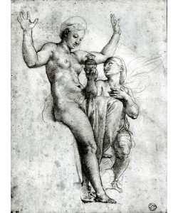 Raphael, Psyche presenting Venus with water from the Styx, 1517 (red chalk on paper) (b/w photo)
