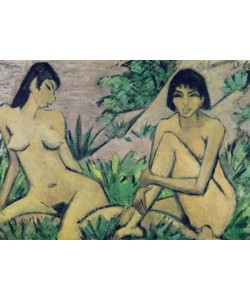 Otto Mueller, Two female nudes in a landscape, c.1922 (oil on burlap)