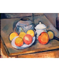 Paul Cézanne, Straw-covered vase, sugar bowl and apples, 1890-93 (oil on canvas) (also see 287555)