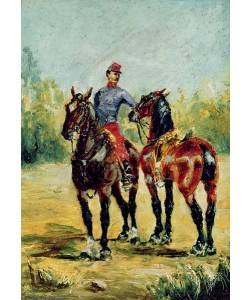 Henri de Toulouse-Lautrec, Two Horses and a Groom, 1880 (oil on canvas)