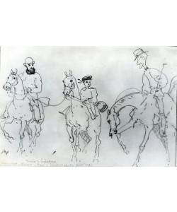 Rene Princeteau, Three Horsemen: Henri de Toulouse-Lautrec (1864-1901) between his Father, Count Alphonse, and the Artist (pencil on paper) (b/w photo)