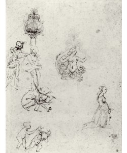 Leonardo da Vinci, Studies of Figues and Decorations, c.1480-82 (pen & ink and metal point)