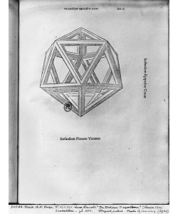Leonardo da Vinci, Icosahedron, from 'De Divina Proportione' by Luca Pacioli, published 1509, Venice (engraving) (b/w photo)