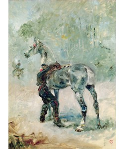 Henri de Toulouse-Lautrec, Artilleryman Saddling his Horse, 1879 (oil on canvas)