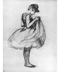 Henri de Toulouse-Lautrec, Dancer adjusting her costume and hitching up her skirt, 1889 (charcoal on paper)