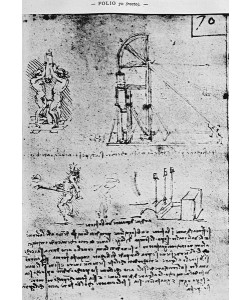 Leonardo da Vinci, Suggestions on how to construct a bastion at night, fol. 70r from Paris Manuscript B, 1488-90 (pen & ink on paper)