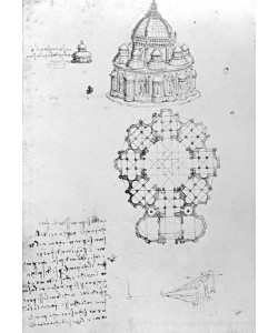 Leonardo da Vinci, Centralised church, and maritime engineering, Fol. 5v from Codex Ashburnham (formerly part of Manuscript B (2184), c.1488 (pen & ink on paper)