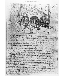 Leonardo da Vinci, Studies for stables, Folio 39r, from Paris Manuscript B 2173, 1487-90 (pen & ink on paper)