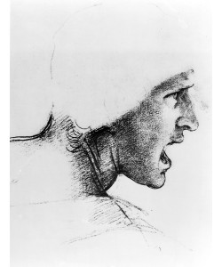 Leonardo da Vinci, Study for the head of a soldier in 'The Battle of Anghiari', c.1504-05 (red chalk on paper)
