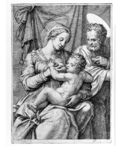 Raphael, The Holy Family, engraved by Marcantonio Raimondi, c.1515 (engraving)
