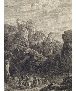 Odilon Redon, Riding through a River (engraving)