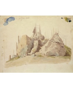 Caspar David Friedrich, Rock and Tree: unfinished study, 12th July 1810 (w/c and pencil on paper)