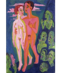Ernst Ludwig Kirchner, A Couple in front of a Crowd (oil on canvas)