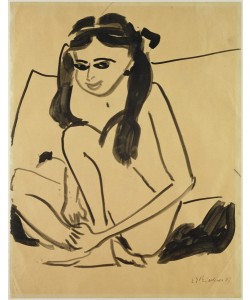Ernst Ludwig Kirchner, Crouching Nude Girl, 1907 (pen & ink on paper)