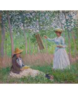 Claude Monet, In the Woods at Giverny: Blanche Hoschede at her easel with Suzanne Hoschede reading, 1887 (oil on canvas)