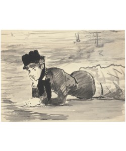 Edouard Manet, ""Woman Lying on the Beach. Annabel Lee, c. 1881 (Brush, grey and black ink over black chalk  framed in pen and blackish brown ink)""""