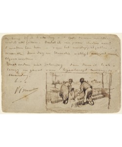 Vincent van Gogh, Postcard with Two Peasants Digging, 1885 (pen and brown ink on a postcard)