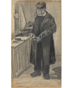 Vincent van Gogh, Man Polishing a Boot, 1882 (black chalk and gray wash, with white heightening on wove paper)