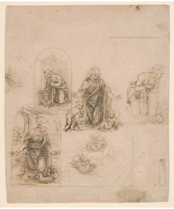 Leonardo da Vinci, Compositional Sketches for the Virgin Adoring the Christ Child, 1480-85 (silverpoint)