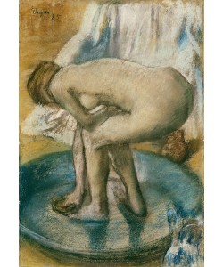 Edgar Degas, Woman Bathing in a Shallow Tub, 1885 (Charcoal and pastel on light green wove paper laid on silk bolting)