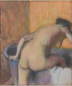 Edgar Degas, Bather Stepping into a Tub, c.1890 (pastel and charcoal on blue laid paper mounted on backing board)