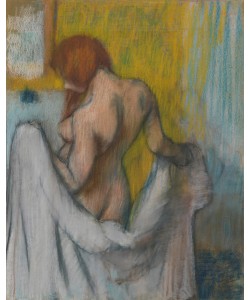 Edgar Degas, Woman with a Towel, 1894 or 1898 (pastel on cream-colored wove paper with red and blue fibres)