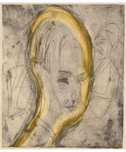 Ernst Ludwig Kirchner, Head of Dr. Bauer, 1921 (etching and drypoint printed in black with yellow monotype wiping)