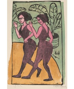 Ernst Ludwig Kirchner, English Step Dancers, 1911 (colour woodcut printed in black, yellow, green, and pink on blotting paper)