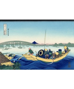 Katsushika Hokusai, Sunset across the Ryogoku bridge from the bank of the Sumida river at Onmagayashi in Edo, c.1830 (woodblock print)