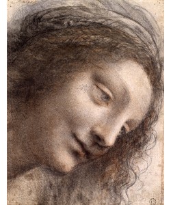 Leonardo da Vinci, Head of Virgin, 1508-1512 (black chalk, charcoal, and red chalk, with some traces of white chalk on card)