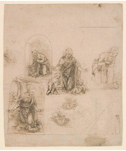Leonardo da Vinci, Compositional Sketches for the Virgin Adoring the Christ Child, 1480-85 (silverpoint)