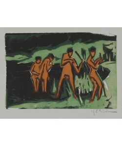Ernst Ludwig Kirchner, Bathers tossing reeds, 1910 (woodcut)