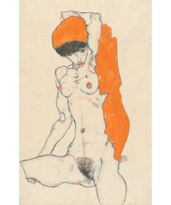 Egon Schiele, Standing Nude with Orange Drapery, 1914 (w/c, gouache and graphite on paper)