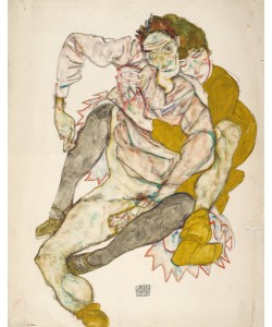 Egon Schiele, Seated Couple, 1915 (mixed media)