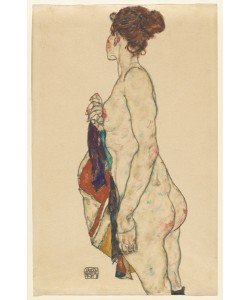 Egon Schiele, Standing Nude with a Patterned Robe, 1917 (gouache and black crayon on buff paper)