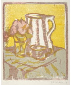 Ernst Ludwig Kirchner, Still life with pitcher and flowers, 1907 (woodcut)