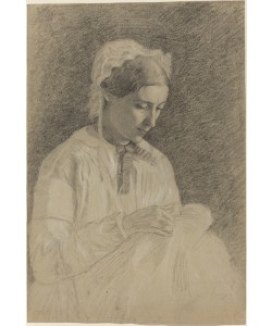 Edgar Degas, Woman Embroidering, 1855-1860 (black chalk and graphite heightened with white on wove paper)