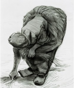 Vincent van Gogh, Peasant Woman Gleaning, 1885 (black chalk on paper)