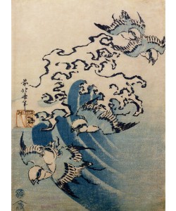 Katsushika Hokusai, Waves and Birds, c.1825 (colour woodblock print)